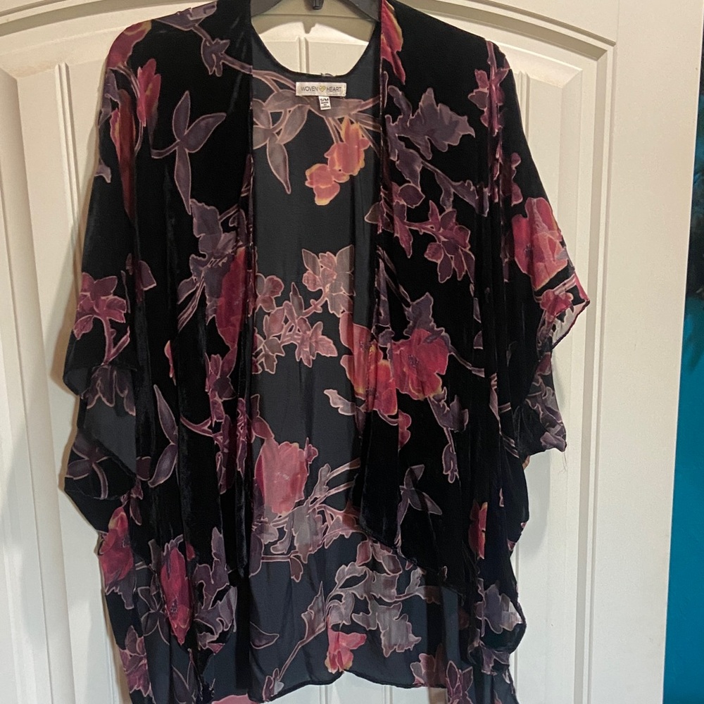 Woven Heart Black and Pink Floral Blouse
